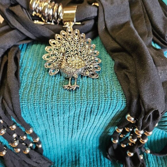 Fashion Scarf with Peacock Pendent - Picture 1 of 5